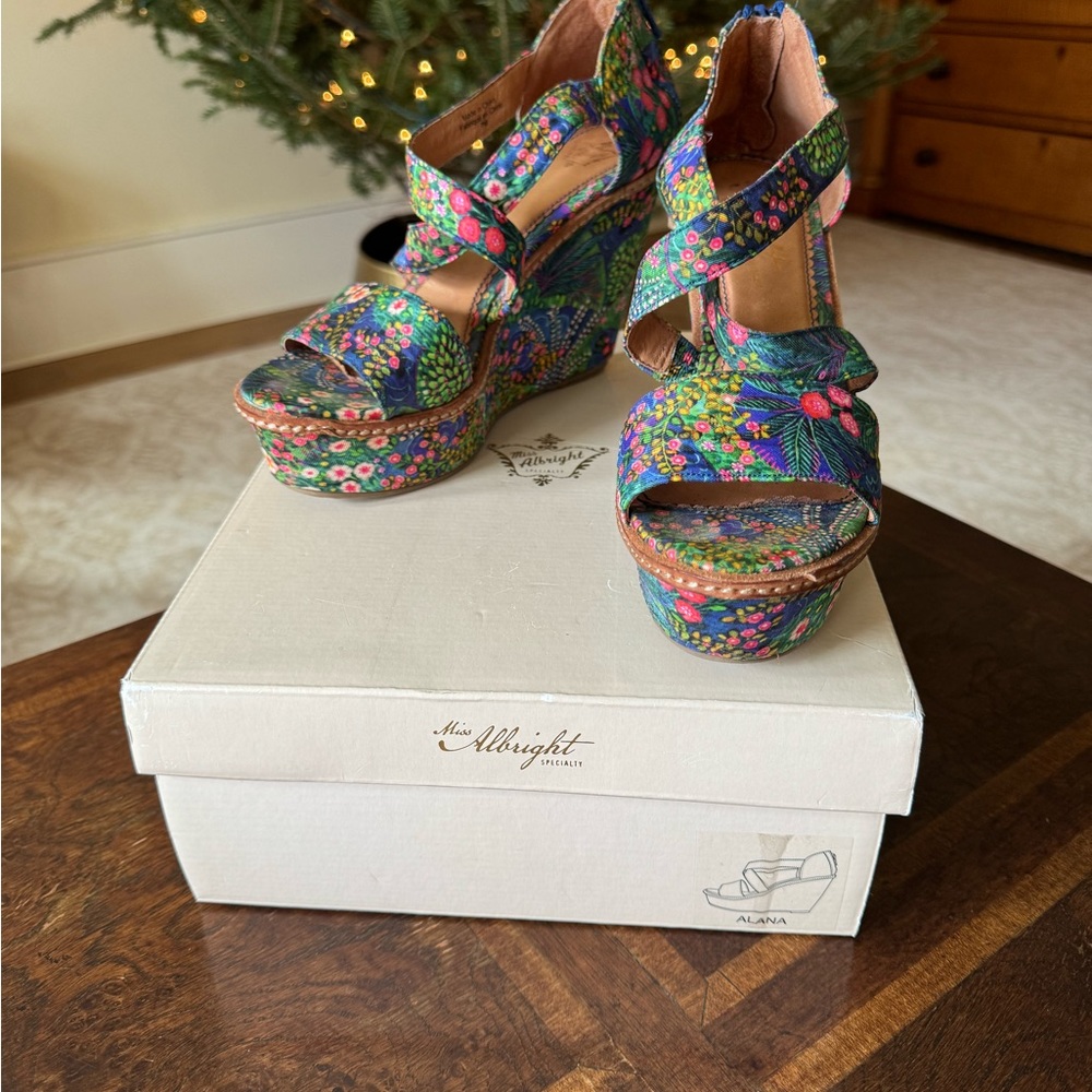 Unique, colorful, floral platform sandals